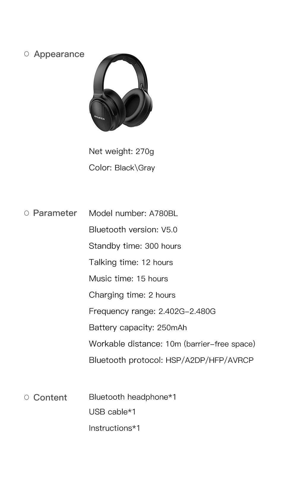 AWEI Wireless Stereo Bluetooth Headset