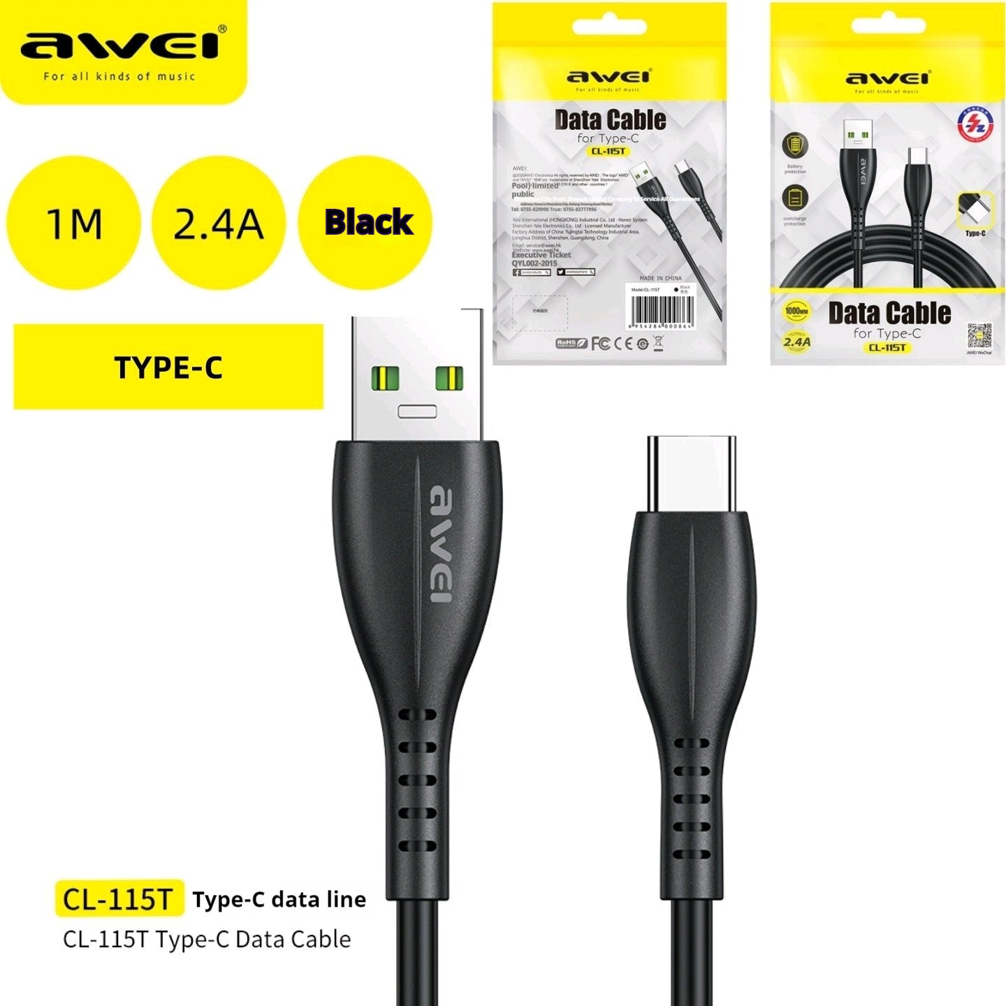 AWEI TYPE-C Cable Cable 1m AWEI Charging Head