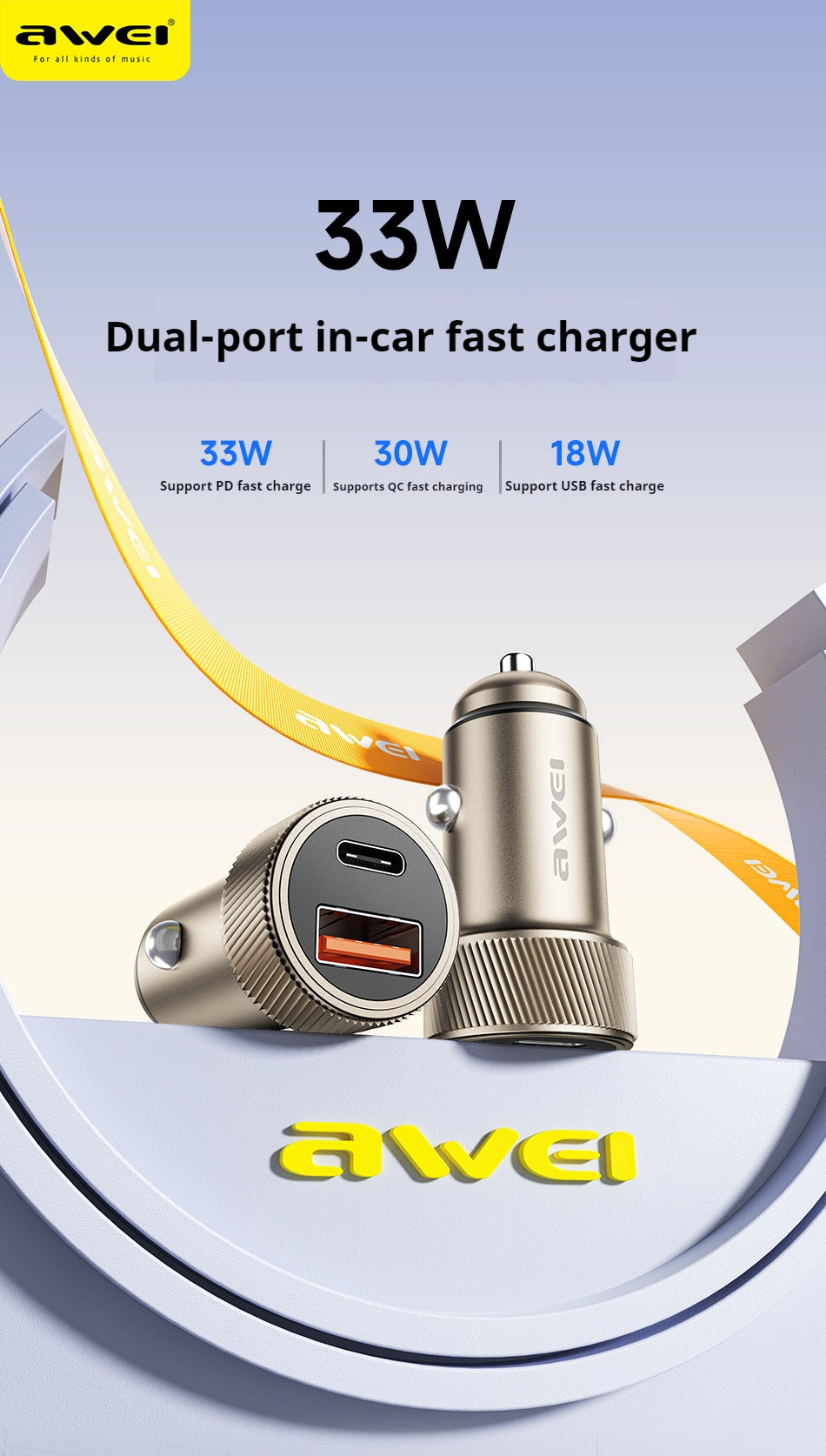 AWEI PD Fast Charging Car Charger 33W