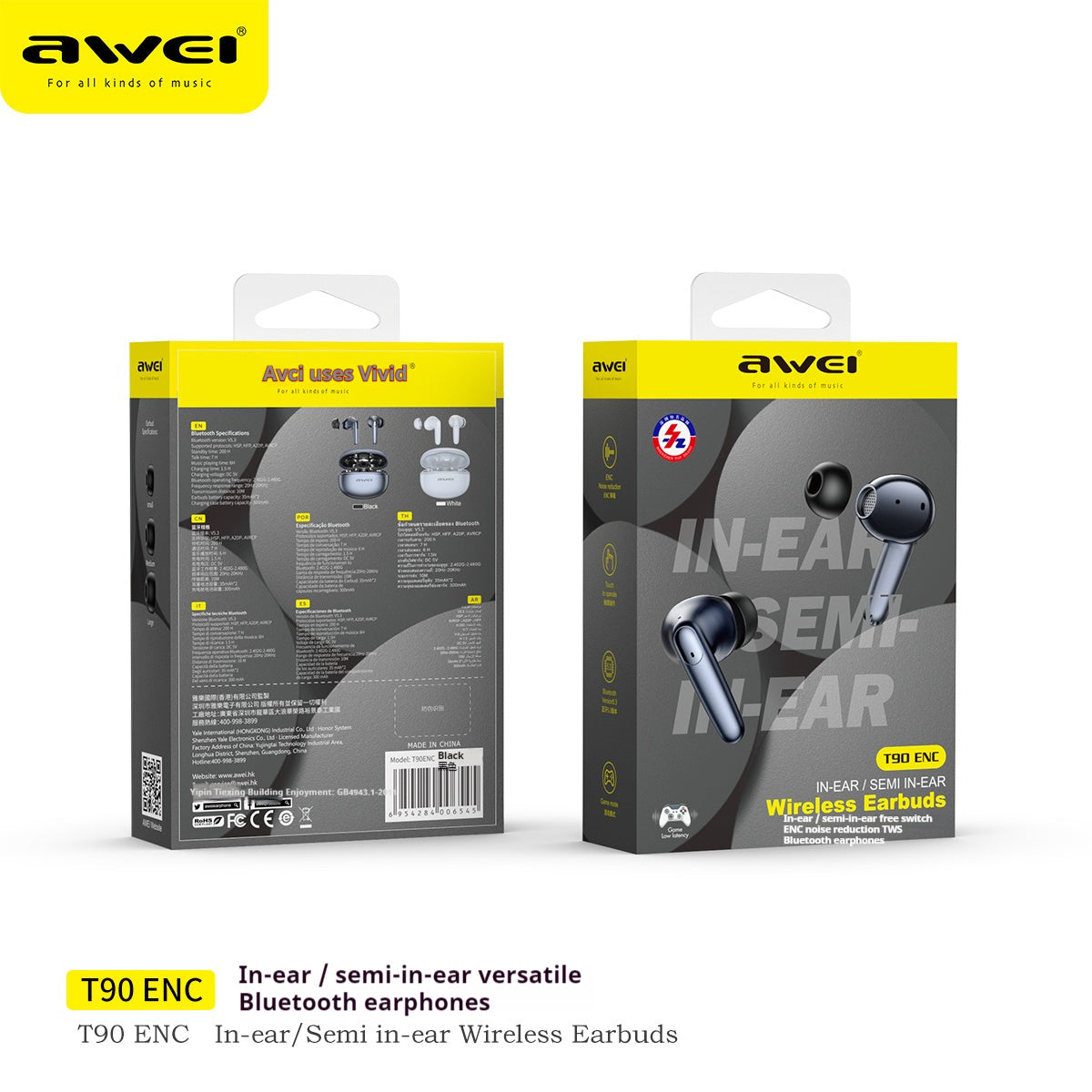 AWEI ENC In-ear Semi-in-ear Noise Cancelling Bluetooth Headphones